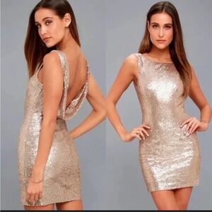 Lulu's Shine Time Gold Sequin Drapey Back Mini Dress Size Medium